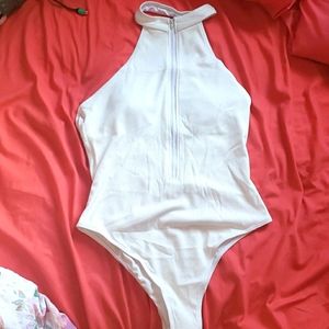 Zip up one piece swimsuit